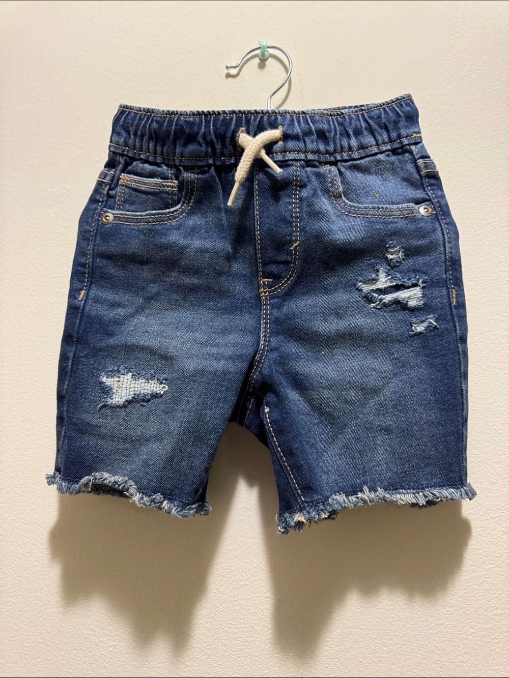 Old Navy Dark Blue Distressed Denim Shorts with Drawstring